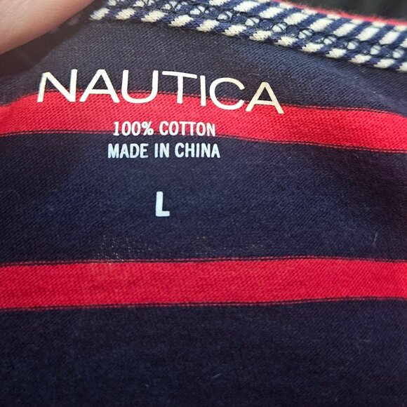 Nautica Black & Red Striped Tie Hem Tee – Size Large – Short Sleeve - Picture 4 of 4